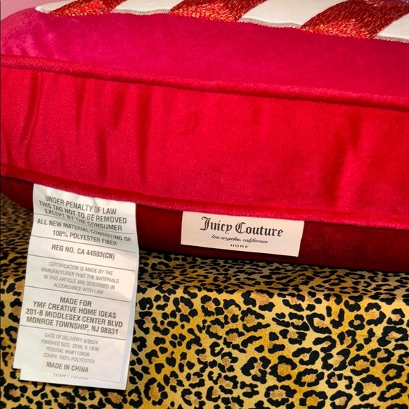 Juicy Couture Pink Holiday Heart Candy cane Pillow - Picture 4 of 4